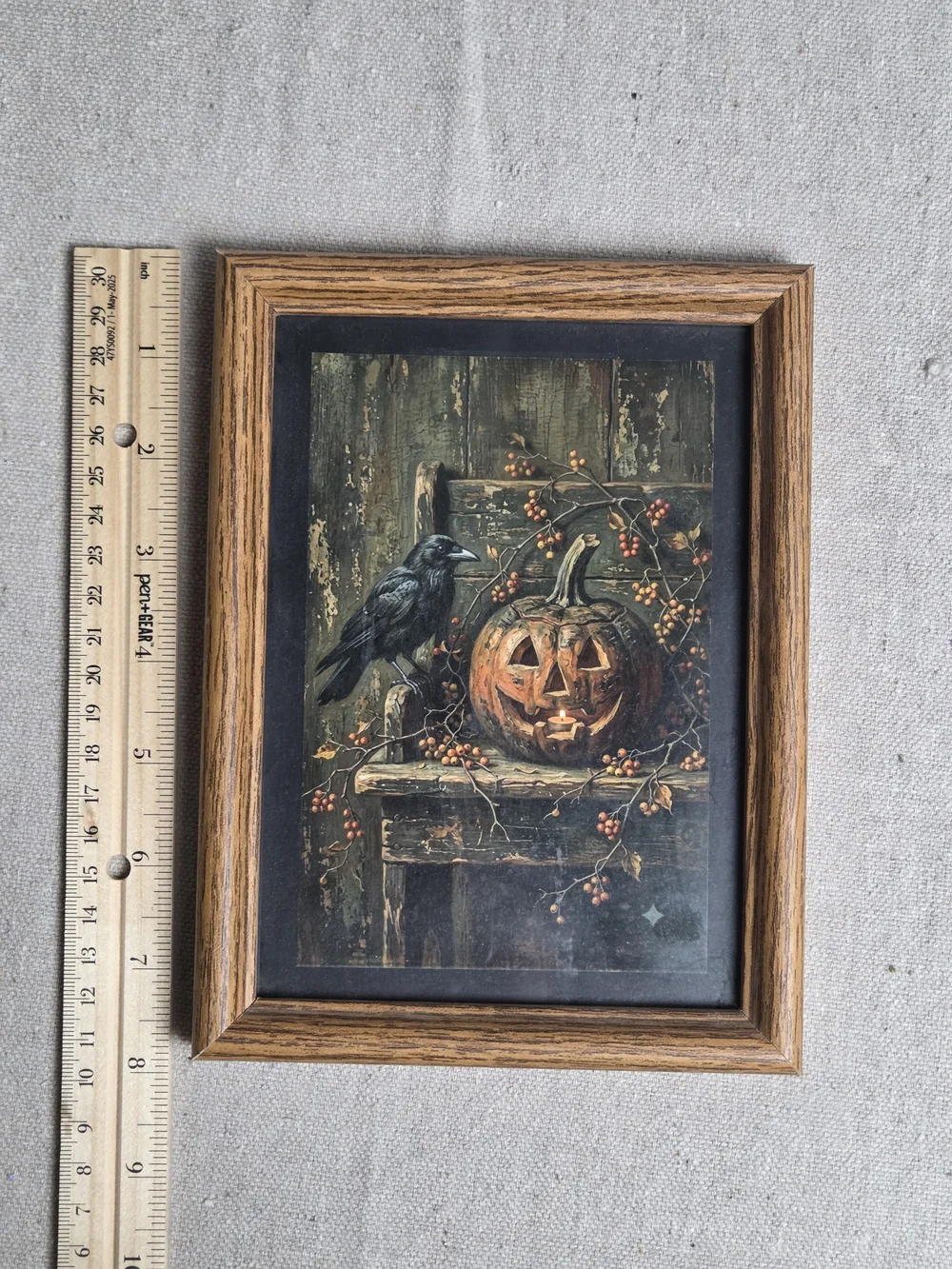 Autumn Jack-O'-Lantern & Crow Framed Wall Art - Brown, Black